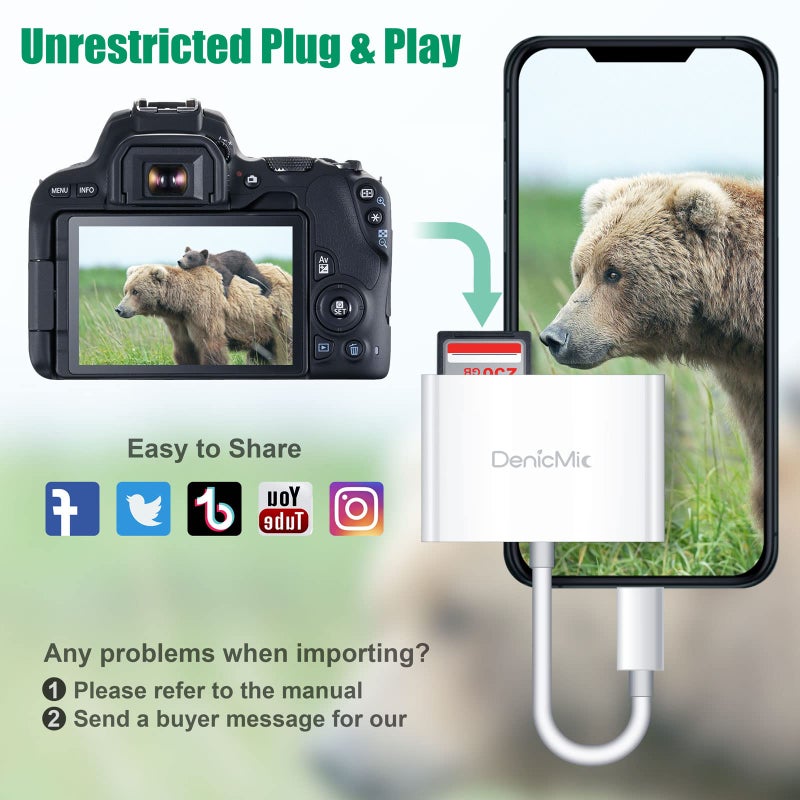 DenicMic SD CF Card Reader Compatible with iPhone 14 13 12 11 X XS/iPad with Lighting Ports SD CF TF Memory Card Reader Adapter Digital Trail Game Camera Accessories No Need App - Image 3